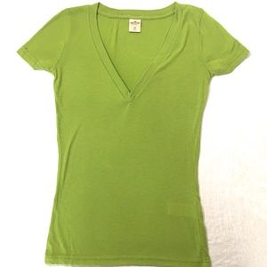 ✅3/$15 Hollister Green V-Neck T-Shirt Size XS